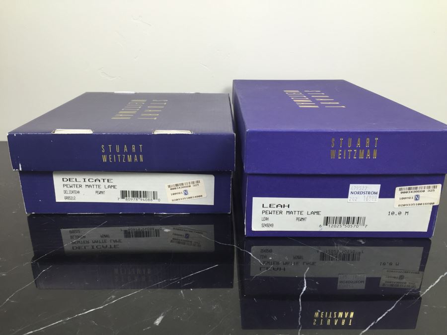 Stuart Weitzman Ladies Silver Heels Shoes Size 10 And Matching Handbag With Original Boxes [Photo 14]