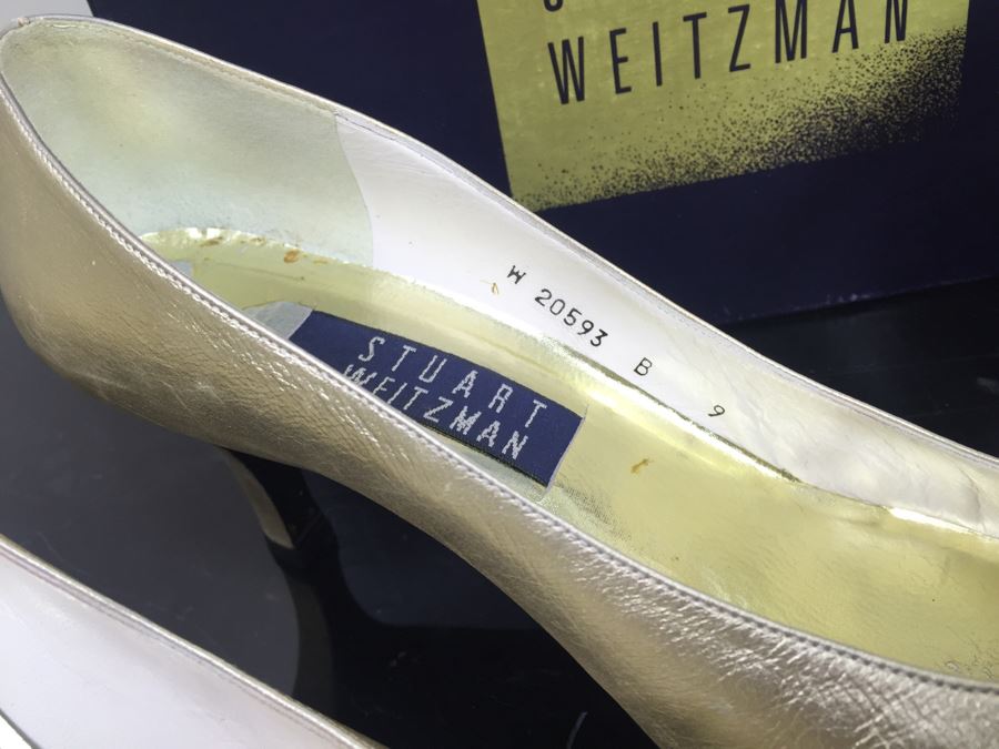 Stuart Weitzman Ladies Gold Heels Shoes Size 9 And Matching Handbag With Original Boxes [Photo 4]