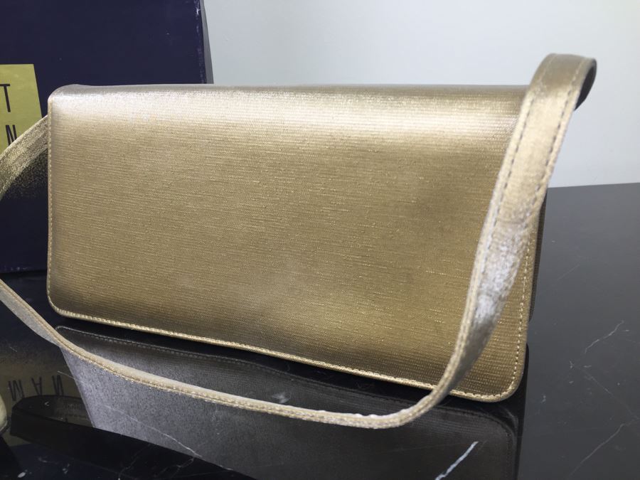 Stuart Weitzman Ladies Gold Heels Shoes Size 9 And Matching Handbag With Original Boxes [Photo 3]