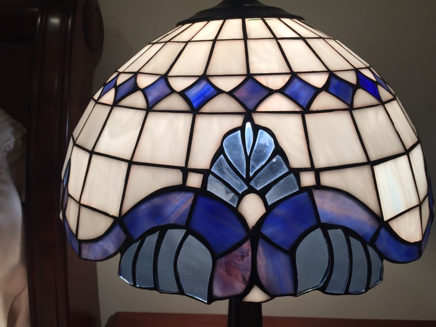 Contemporary Metal Lamp With Stained Glass Lamp Shade [Photo 2]