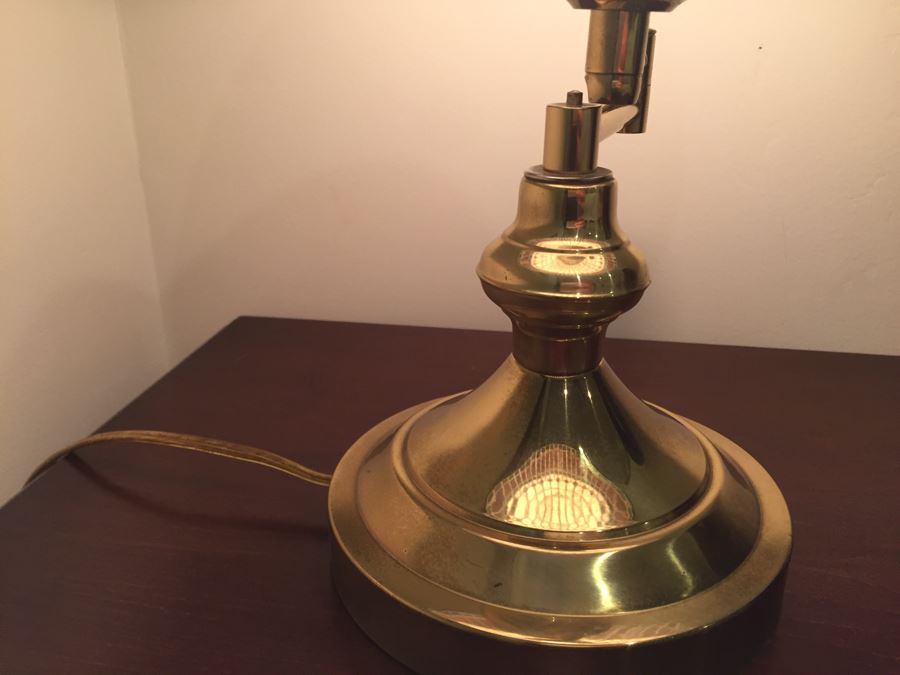 Brass Swing Arm Table Lamp With Stained Glass Lamp Shade [Photo 7]