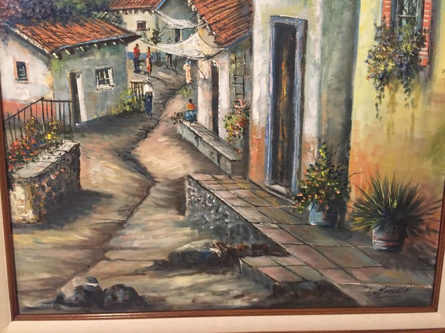 Original Painting Of Village Scene Signed Morales 24'W X 28'H [Photo 4]