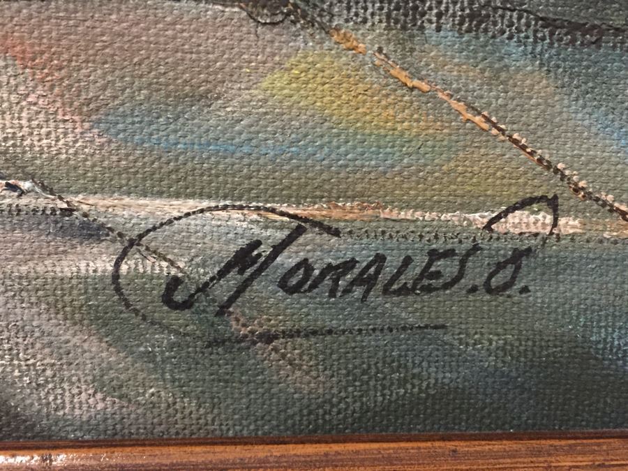 Original Painting Of Village Scene Signed Morales 24'W X 28'H [Photo 8]