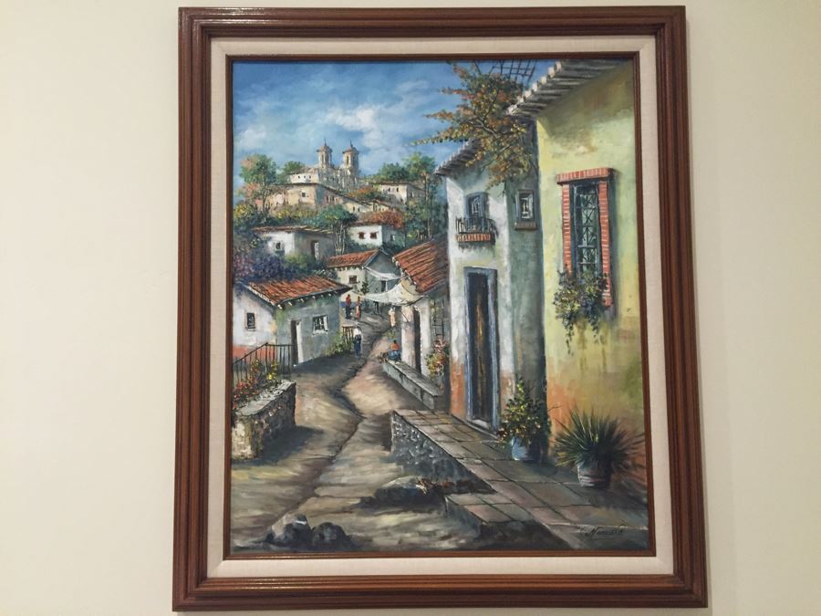 Original Painting Of Village Scene Signed Morales 24'W X 28'H [Photo 2]
