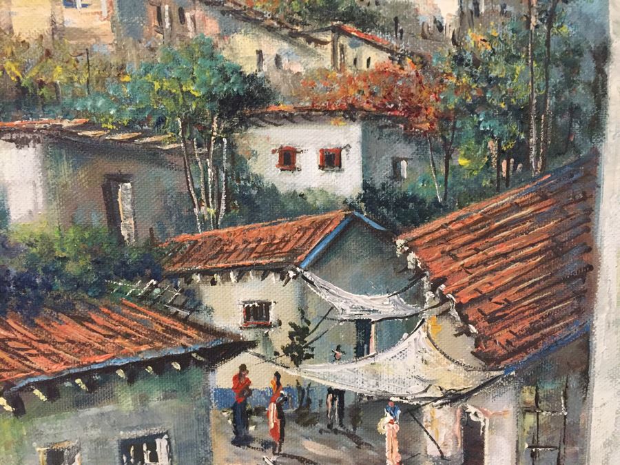 Original Painting Of Village Scene Signed Morales 24'W X 28'H [Photo 6]