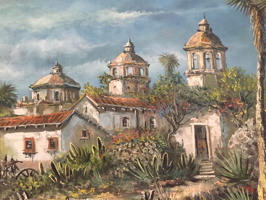 Original Painting Of Village Landscape Scene Signed Morales 28'W X 24'H [Photo 6]