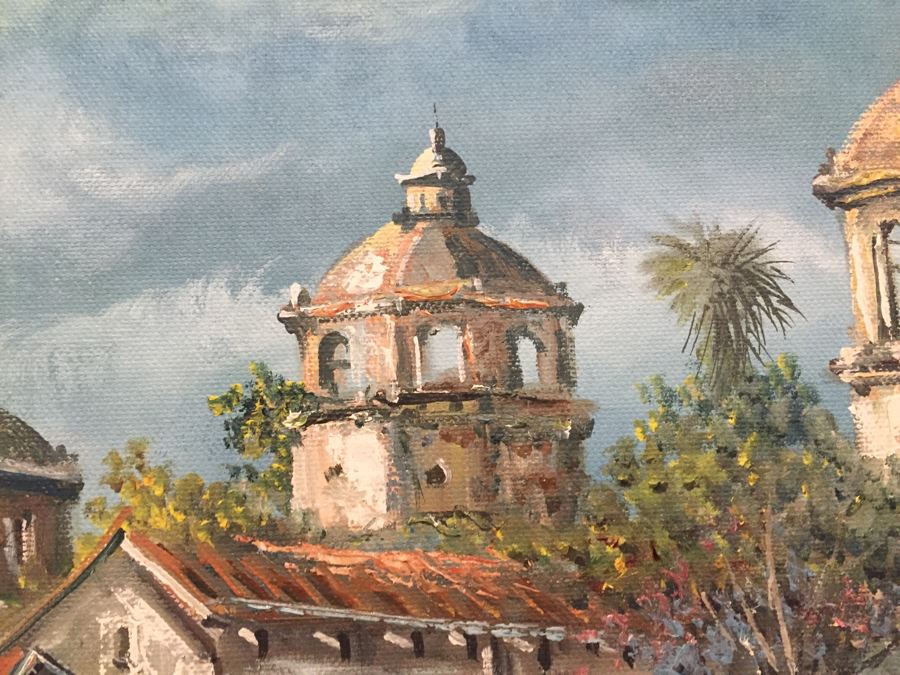 Original Painting Of Village Landscape Scene Signed Morales 28'W X 24'H [Photo 8]