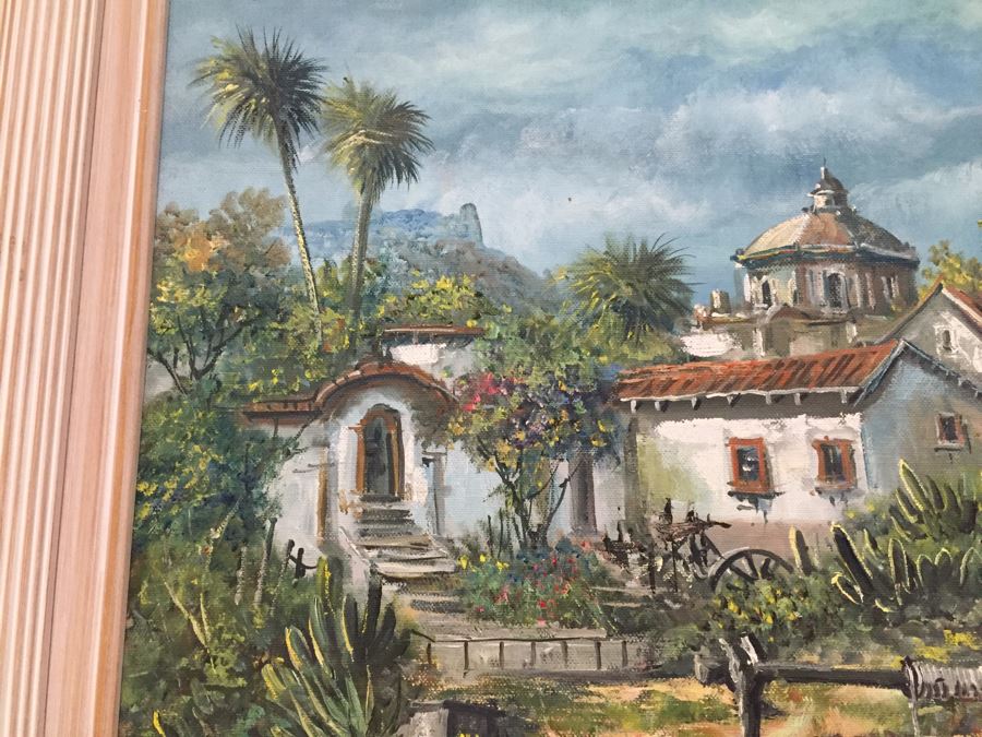 Original Painting Of Village Landscape Scene Signed Morales 28'W X 24'H [Photo 5]
