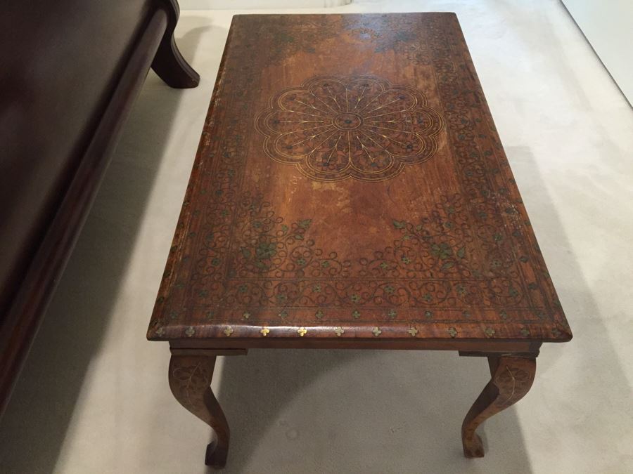 Detailed Morrocan Brass Inlay Wooden Coffee Table 30' X 17' [Photo 9]