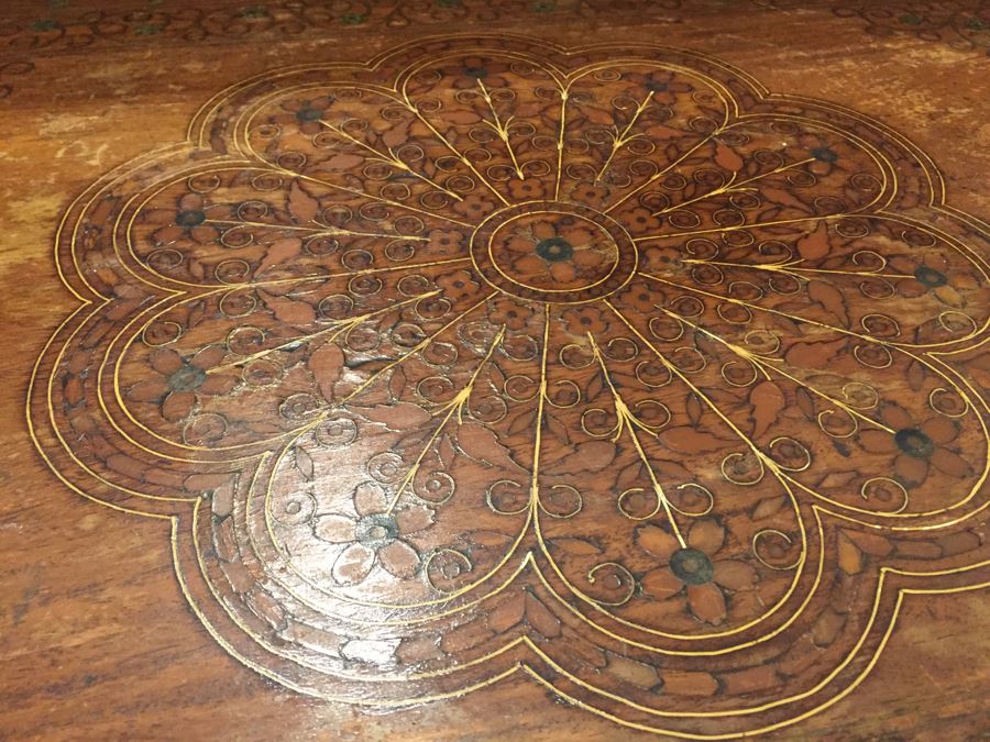 Detailed Morrocan Brass Inlay Wooden Coffee Table 30' X 17' [Photo 5]