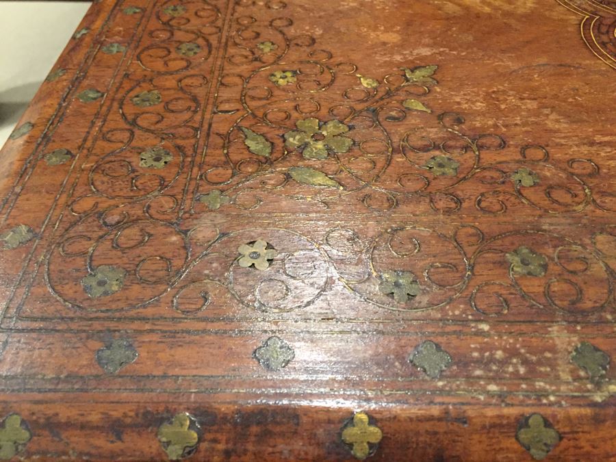 Detailed Morrocan Brass Inlay Wooden Coffee Table 30' X 17' [Photo 6]