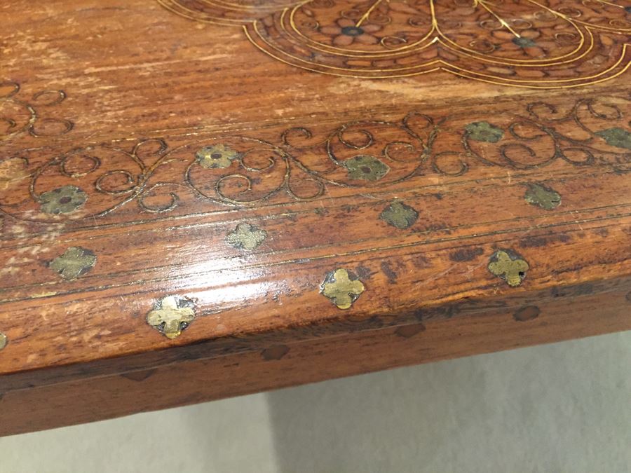 Detailed Morrocan Brass Inlay Wooden Coffee Table 30' X 17' [Photo 4]