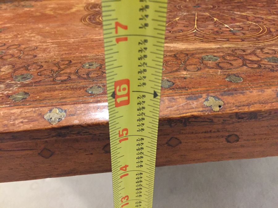 Detailed Morrocan Brass Inlay Wooden Coffee Table 30' X 17' [Photo 12]
