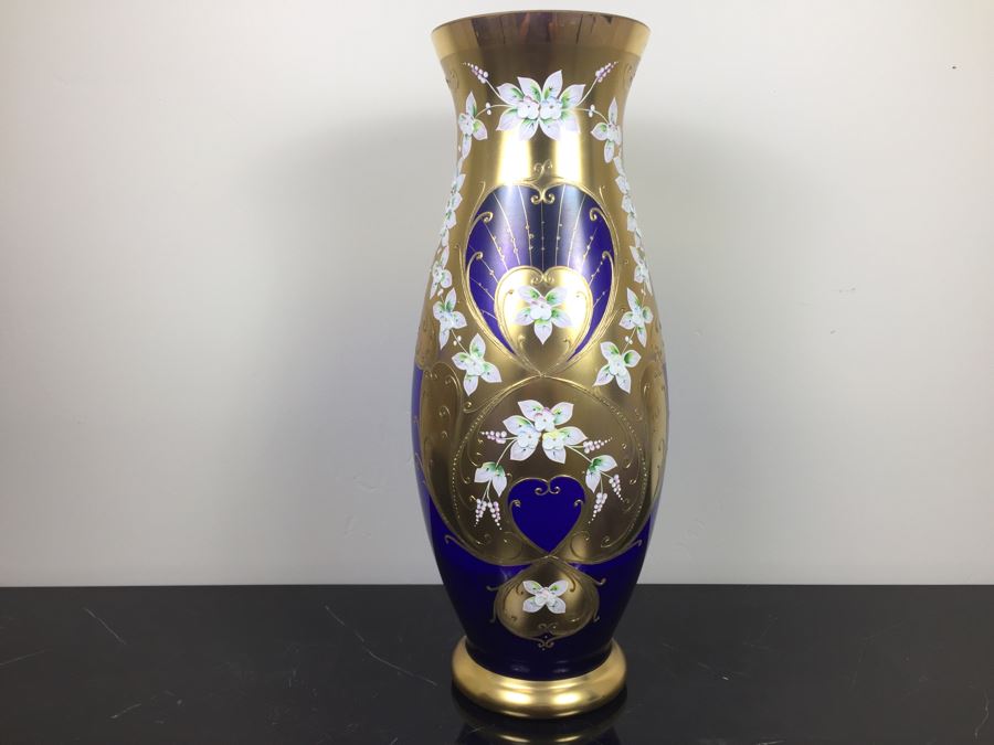 Large Bohemia Crystal Slavia Glassworks Vase Hand Made In Czech Republic 20'H