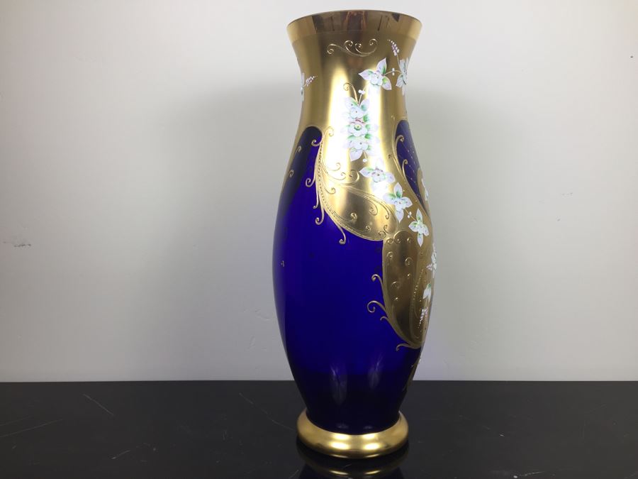 Large Bohemia Crystal Slavia Glassworks Vase Hand Made In Czech Republic 20'H [Photo 6]