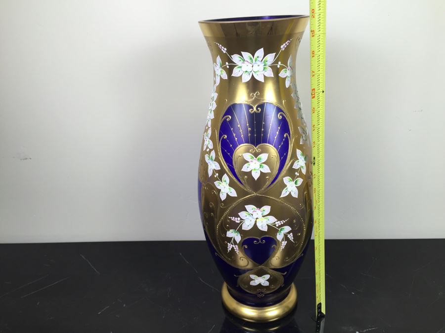 Large Bohemia Crystal Slavia Glassworks Vase Hand Made In Czech Republic 20'H [Photo 11]