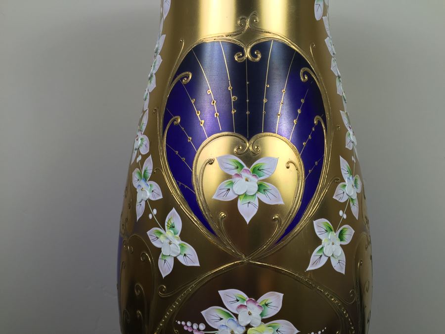 Large Bohemia Crystal Slavia Glassworks Vase Hand Made In Czech Republic 20'H [Photo 3]