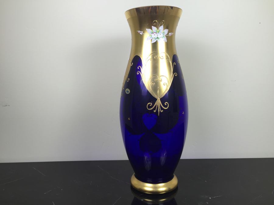 Large Bohemia Crystal Slavia Glassworks Vase Hand Made In Czech Republic 20'H [Photo 7]