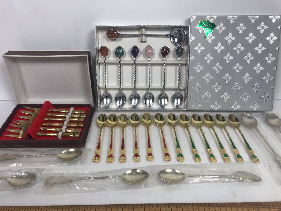 Collection Of Various Spoons From The Far East And Brazil And Brass Bamboo Style Forks [Photo 2]
