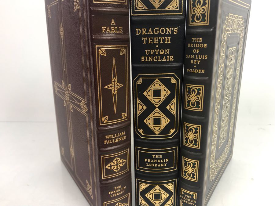 JUST ADDED - Set Of (3) The Franklin Library Hardcover Books: A Fable By William Faulkner, Dragon's Teeth By Upton Sinclair And The Bridge Of San Luis Rey By Thornton Wilder [Photo 2]
