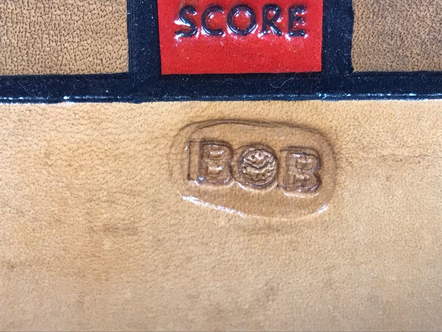 Very Cool Tooled Leather Scrabble Board Game Signed BOB With Wooden Letter Pieces And Official Scrabble Players Dictionary [Photo 5]