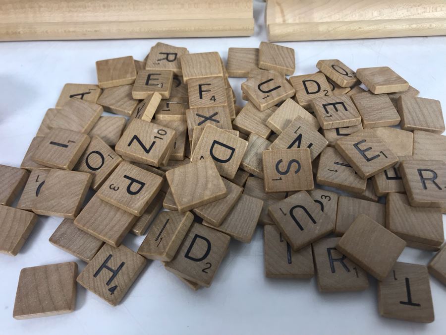 Very Cool Tooled Leather Scrabble Board Game Signed BOB With Wooden Letter Pieces And Official Scrabble Players Dictionary [Photo 7]