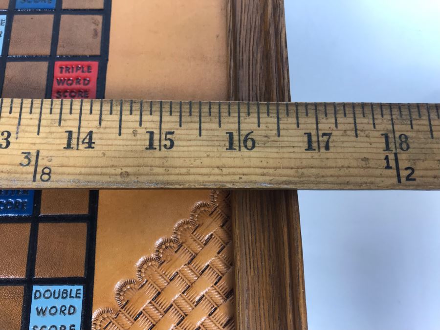 Very Cool Tooled Leather Scrabble Board Game Signed BOB With Wooden Letter Pieces And Official Scrabble Players Dictionary [Photo 13]
