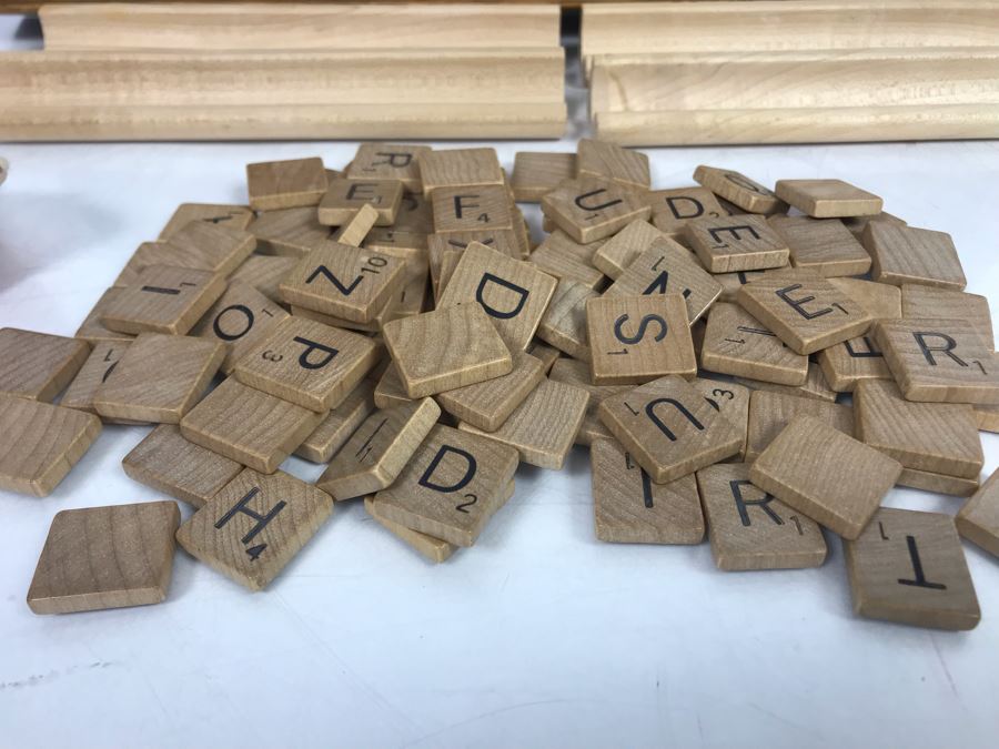 Very Cool Tooled Leather Scrabble Board Game Signed BOB With Wooden Letter Pieces And Official Scrabble Players Dictionary [Photo 6]