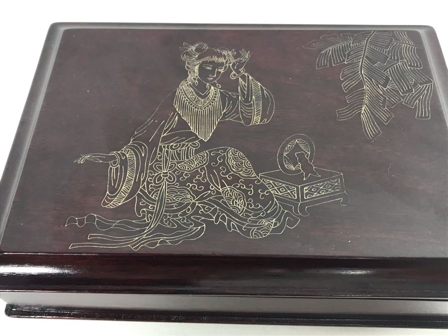 Vintage Wooden Asian Jewelry Box With Collection Of Costume Jewelry [Photo 14]