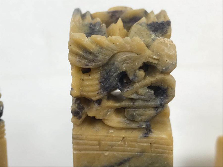 Pair Of Chinese Uncarved Stone Chops Seals And Miniature Reproduction Examples Of Qinghua Porcelain Series Vases And Plates [Photo 6]