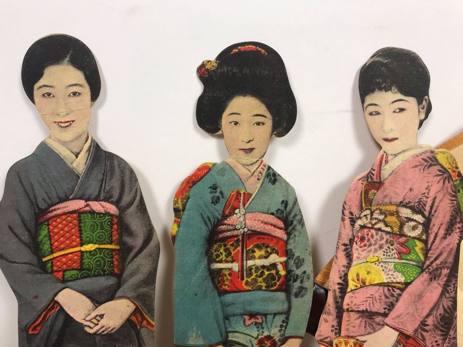 Vintage Asian Fan Collection With Set Of (3) Vintage Japanese Paper Dolls [Photo 4]