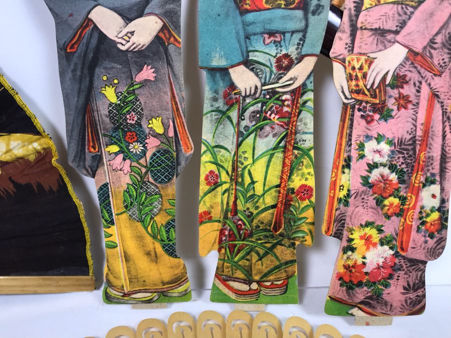 Vintage Asian Fan Collection With Set Of (3) Vintage Japanese Paper Dolls [Photo 5]