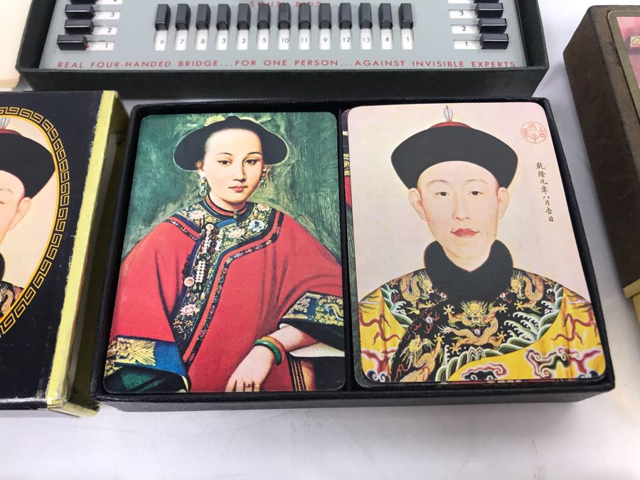 Vintage Playing Cards Collection Featuring Chinese Art Treasures Playing Cards, Airline Advertising Cards And Autobridge Bridge Game With Box [Photo 4]