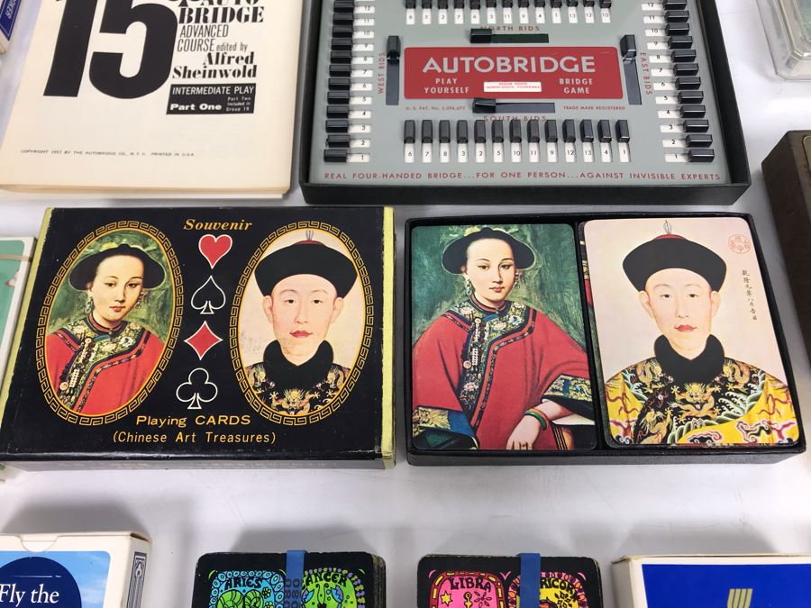 Vintage Playing Cards Collection Featuring Chinese Art Treasures Playing Cards, Airline Advertising Cards And Autobridge Bridge Game With Box [Photo 2]