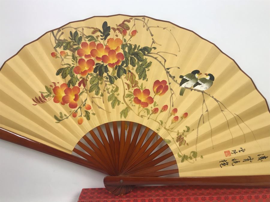 Large Asian Artwork Fan With Original Box [Photo 12]