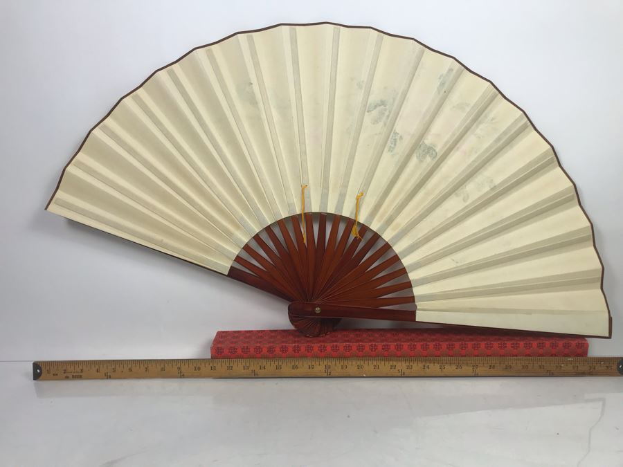 Large Asian Artwork Fan With Original Box [Photo 15]