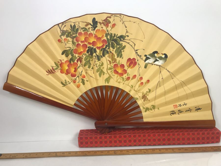 Large Asian Artwork Fan With Original Box [Photo 2]