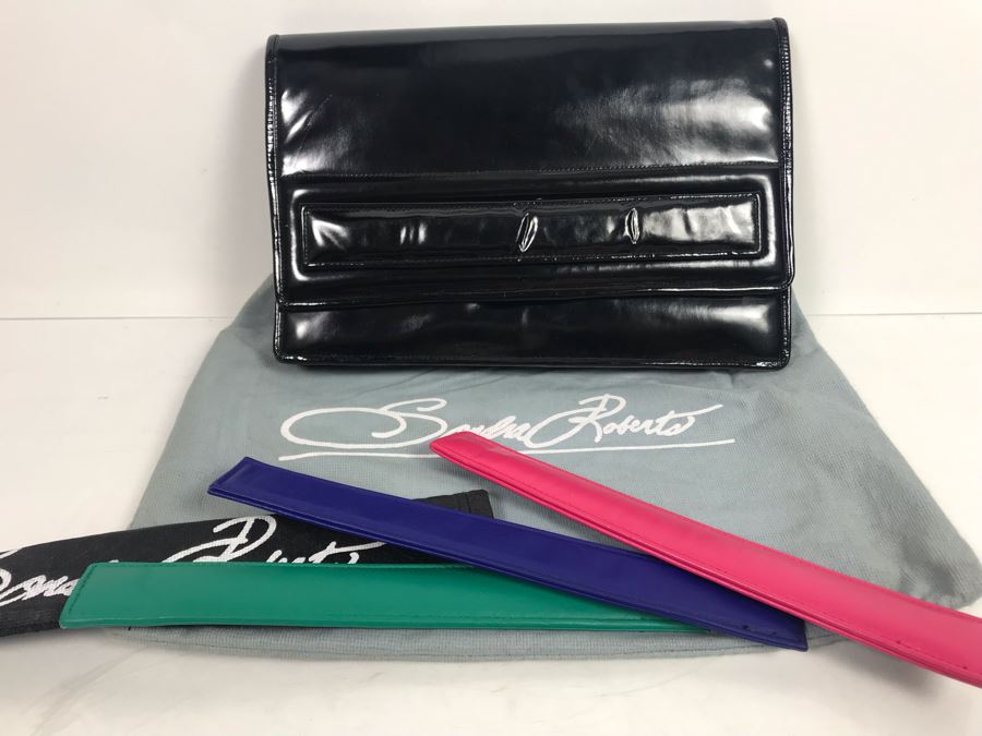 Sandra Roberts Eighties Style Clutch Handbag With Multiple Colored Velcro Bands And Dust Cover [Photo 2]