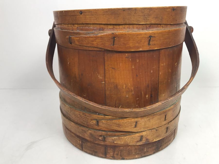 Vintage Wooden Bucket With Lid And Handle [Photo 5]