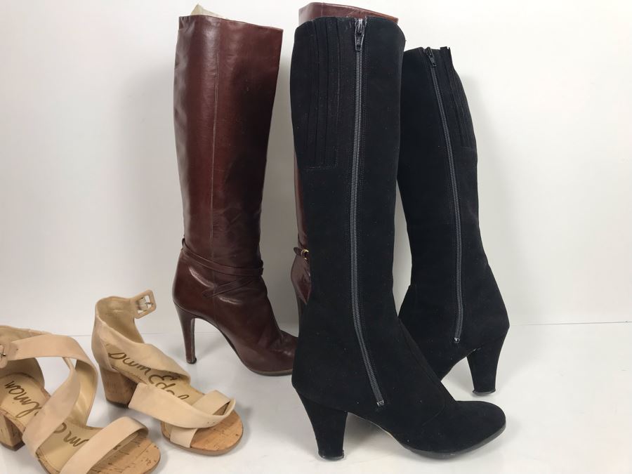 Darry Stewart Black Leather Boots, Arnold Churgin Brown Leather Boots Handmade In Spain And Sam Edelman Heels Size 5 [Photo 9]