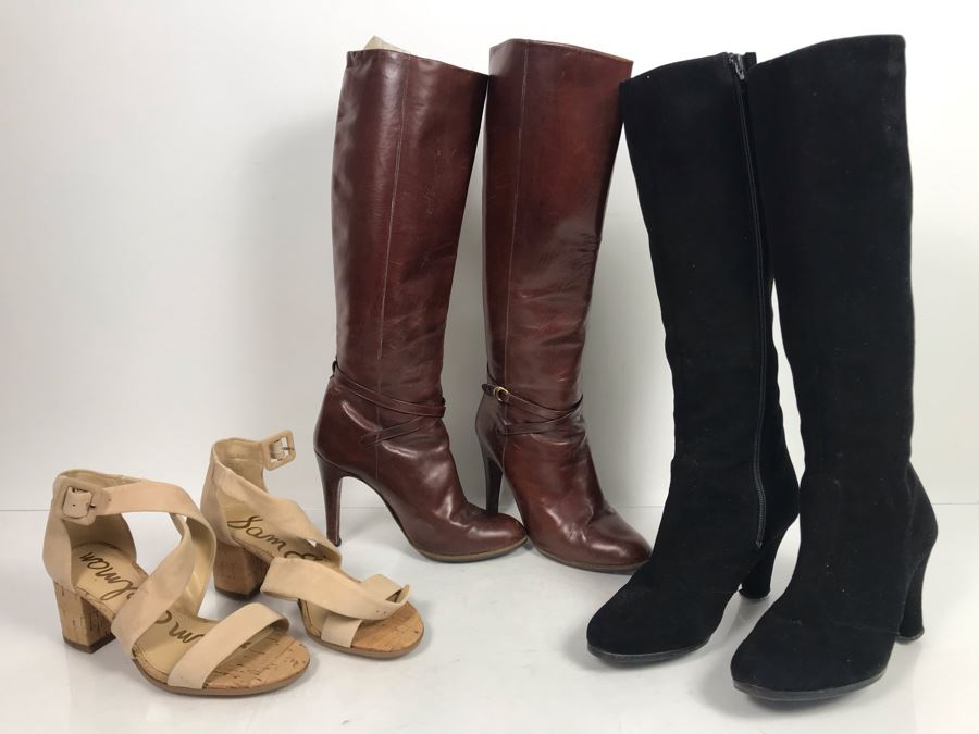 Darry Stewart Black Leather Boots, Arnold Churgin Brown Leather Boots Handmade In Spain And Sam Edelman Heels Size 5