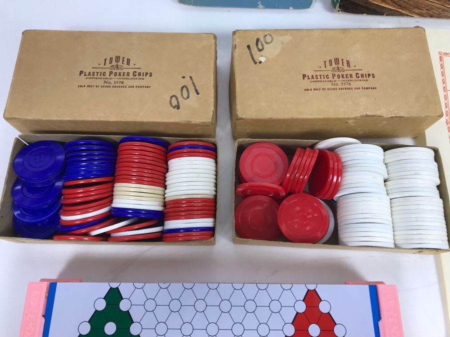 Vintage Wooden Chinese Chess Set, Magnetic Chess Set, Plastic Poker Chips And Vintage Hardcove Books: Seeing Stars And All About Radio And Television [Photo 7]