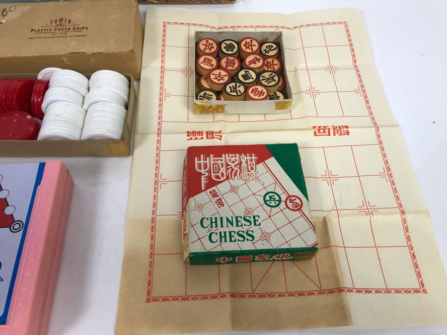 Vintage Wooden Chinese Chess Set, Magnetic Chess Set, Plastic Poker Chips And Vintage Hardcove Books: Seeing Stars And All About Radio And Television [Photo 3]