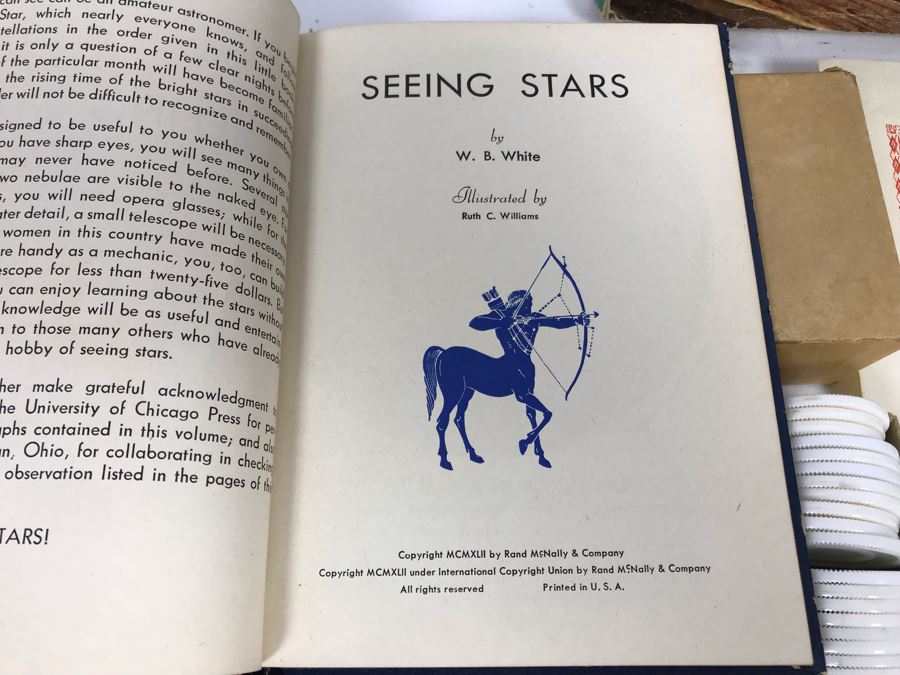 Vintage Wooden Chinese Chess Set, Magnetic Chess Set, Plastic Poker Chips And Vintage Hardcove Books: Seeing Stars And All About Radio And Television [Photo 9]