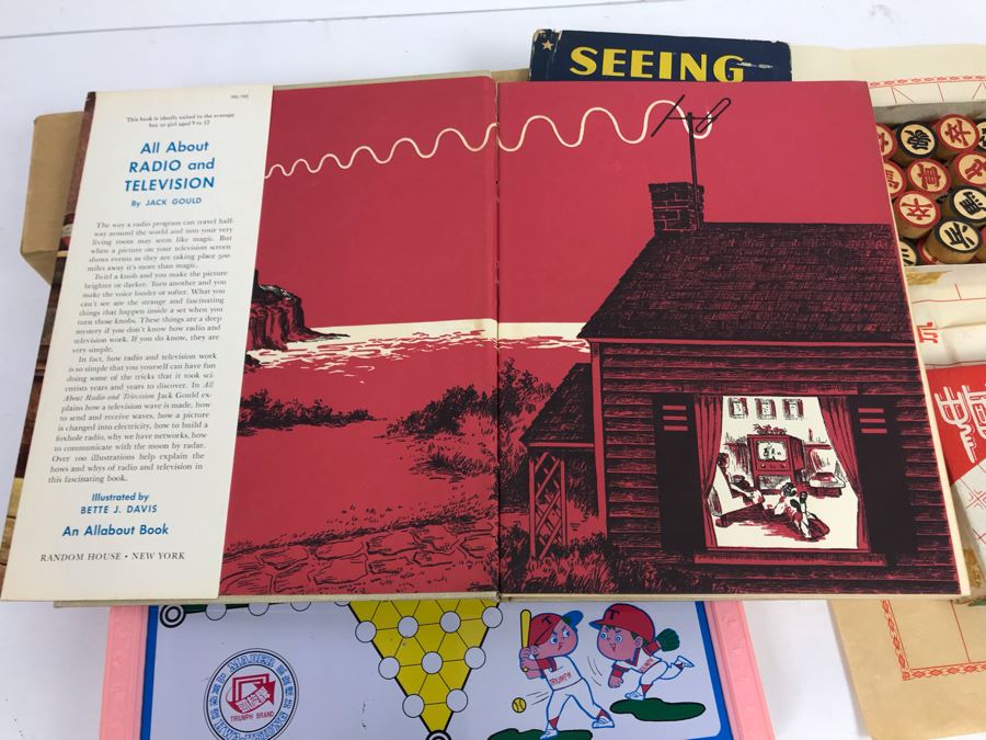 Vintage Wooden Chinese Chess Set, Magnetic Chess Set, Plastic Poker Chips And Vintage Hardcove Books: Seeing Stars And All About Radio And Television [Photo 14]