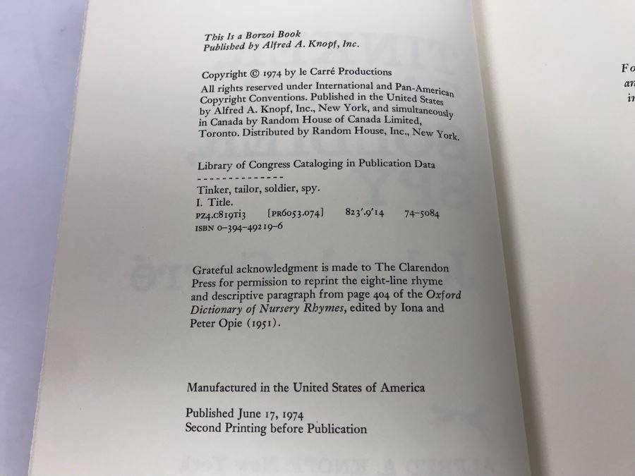 1974 Tinker, Tailor, Soldier, Spy By John Le Carre Hardcover Book Second Printing Before Publication (Second Printing) And The Honourable Schoolboy 1977 First Trade Edition [Photo 4]