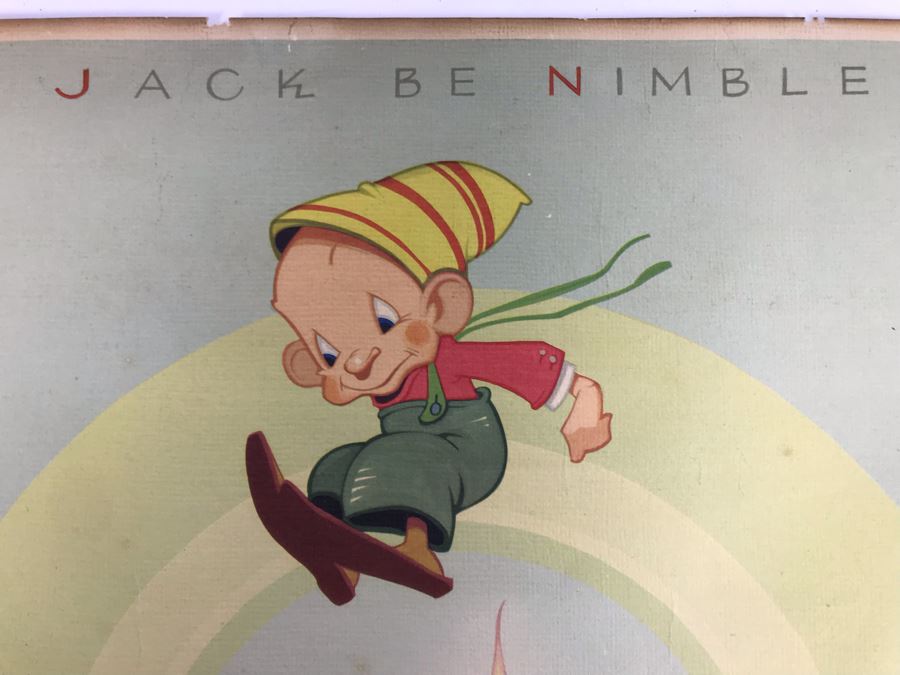 Vintage 1938 Jack Be Nimble Vernon Grant Nursery Rhyme Print 13' X 16' [Photo 3]