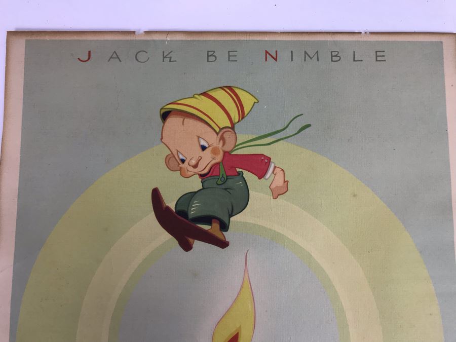 Vintage 1938 Jack Be Nimble Vernon Grant Nursery Rhyme Print 13' X 16' [Photo 2]