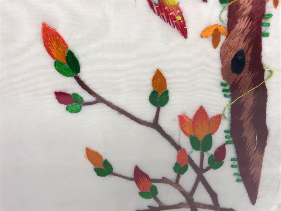 Pair Of Sealed Unframed Chinese Emroideries Artwork Of Birds And Trees Each 14' X 22' [Photo 6]