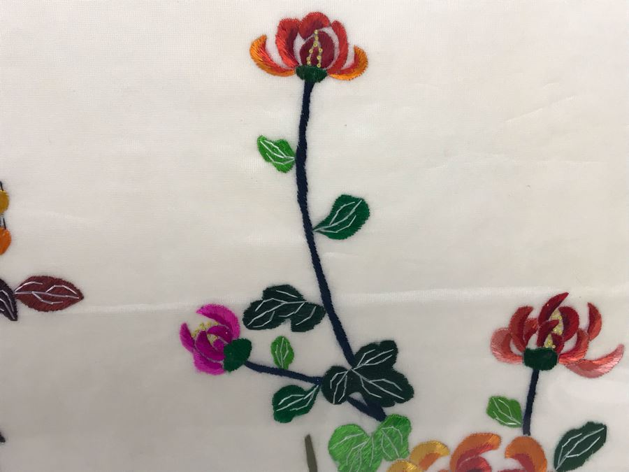 Pair Of Sealed Unframed Chinese Emroideries Artwork Of Birds And Trees Each 14' X 22' [Photo 13]